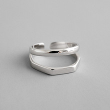 JA075韩国韩版S925纯银极简光面螺丝几何双层开口女戒指指环