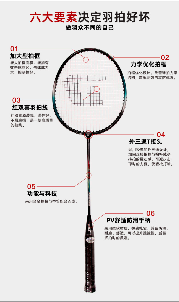 dhs红双喜羽毛球拍1010双拍家庭初学训练超轻控球型情侣对拍2支装