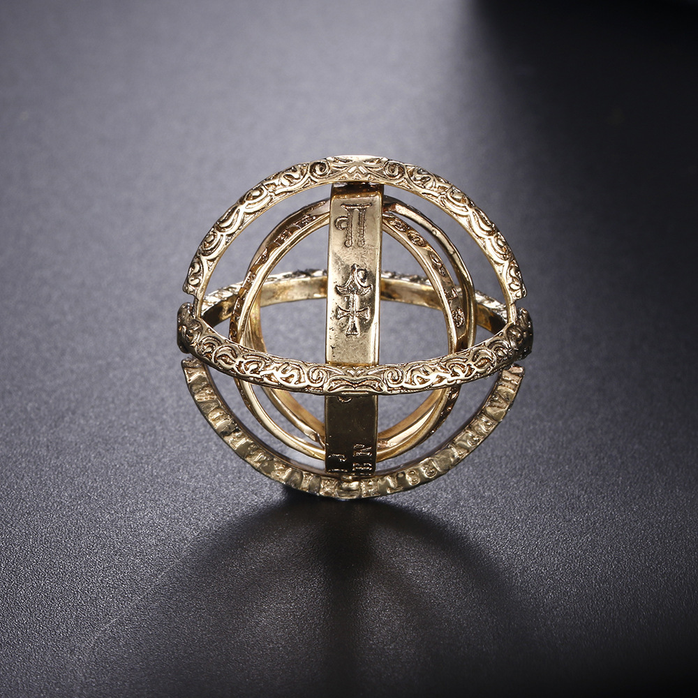 复古天文球戒指项链宇宙环星空创意男女两用可变形戒指项链饰品