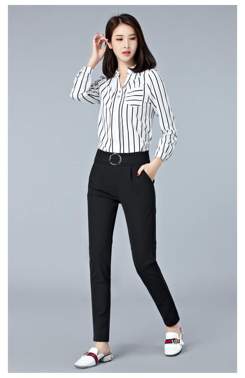 小脚哈伦裤女2019秋新款韩国西裤职业松紧高腰修身显瘦九分休闲裤