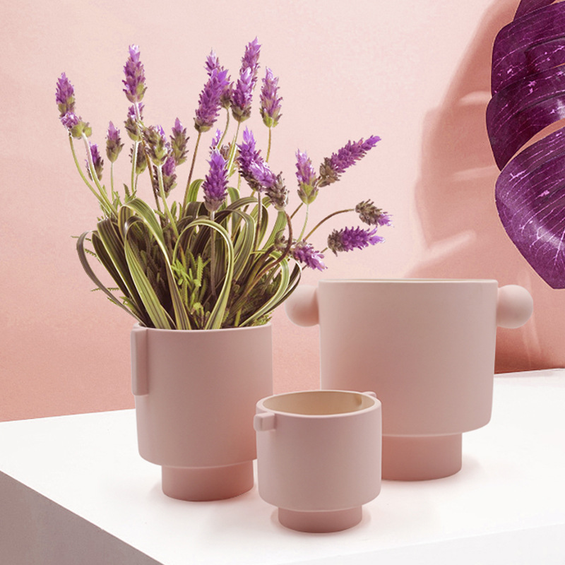 北欧手工简约花瓶批发oyoy粉色陶瓷花盆创意设计装饰摆件插花器