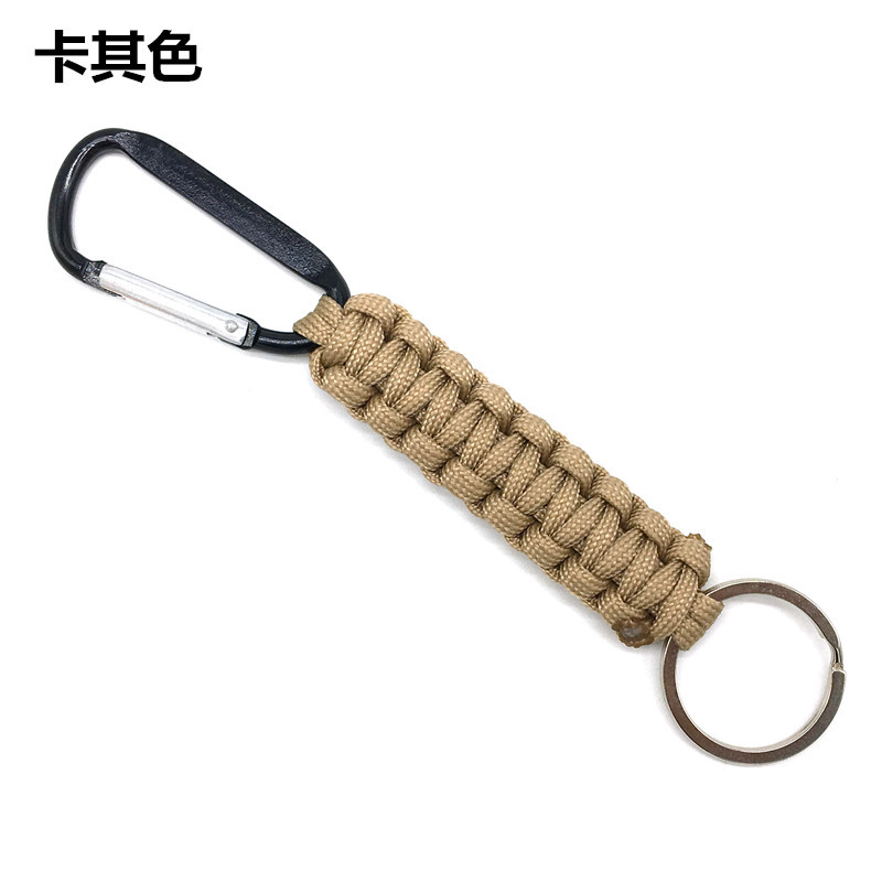 Factory Direct Sales Outdoor Carabiner Mountaineering Key Chain Black Hanger Carabiner Seven-Core Parachute Cord Woven Keychain Hook