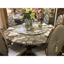 迪拜酒店gemstone furniture镶嵌金箔金粉圆形旋转大小玛瑙桌