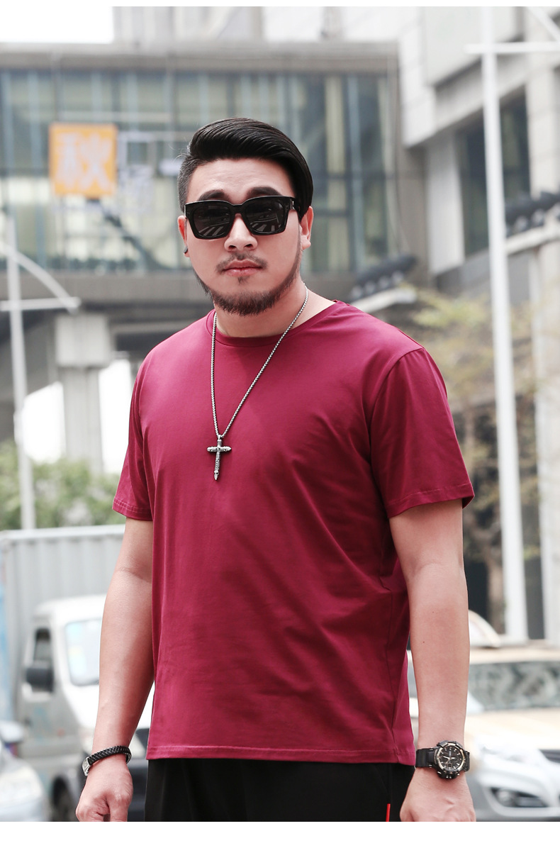 大码夏季男胖子短袖t恤男纯色宽松潮流大码加大加肥男装体恤上衣