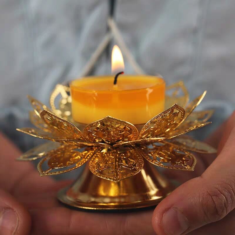 佛具中秋供佛合金金色酥油蜡烛台酥油粒灯座莲花烛台底座-阿里巴巴