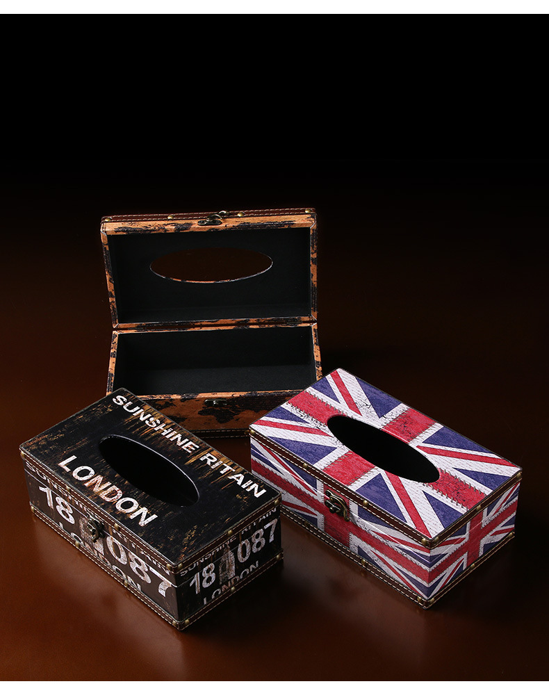 美式复古pu皮木质纸巾盒家居桌面装饰摆件抽纸盒创意餐厅纸巾盒