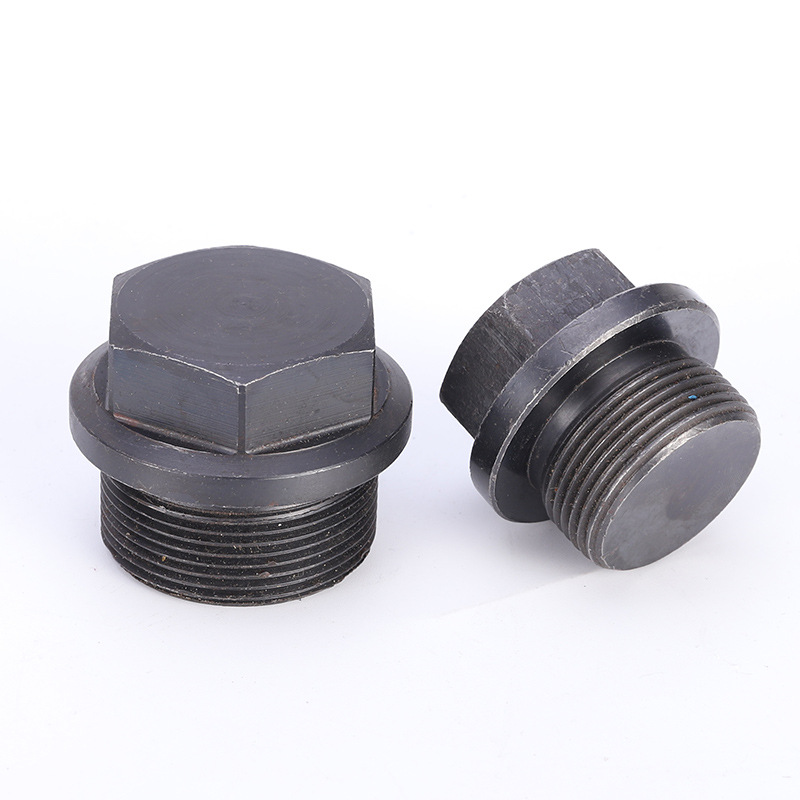 黑色外六角油塞螺丝法兰面丝扣堵头国标碳钢带扣闷头螺塞