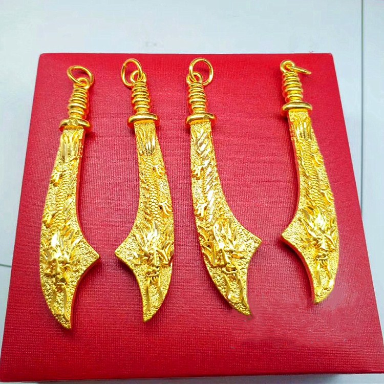 欧币小巧屠龙刀吊坠 黄铜镀金屠龙刀裸坠 真空电镀工艺饰品