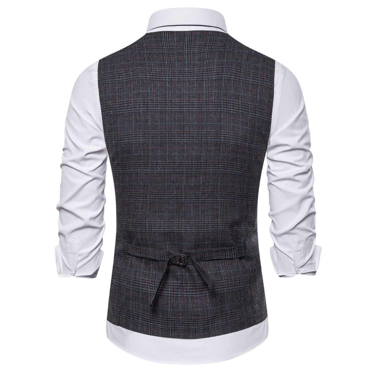 外贸速卖通男式潮流休闲马夹青年鸡心领男装格子商务马甲背心9723