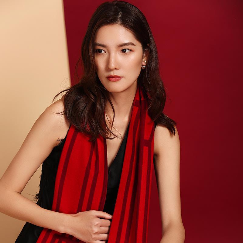 wensli/万事利 真丝绒红围巾企业上市年会活动聚会礼品 福运开来