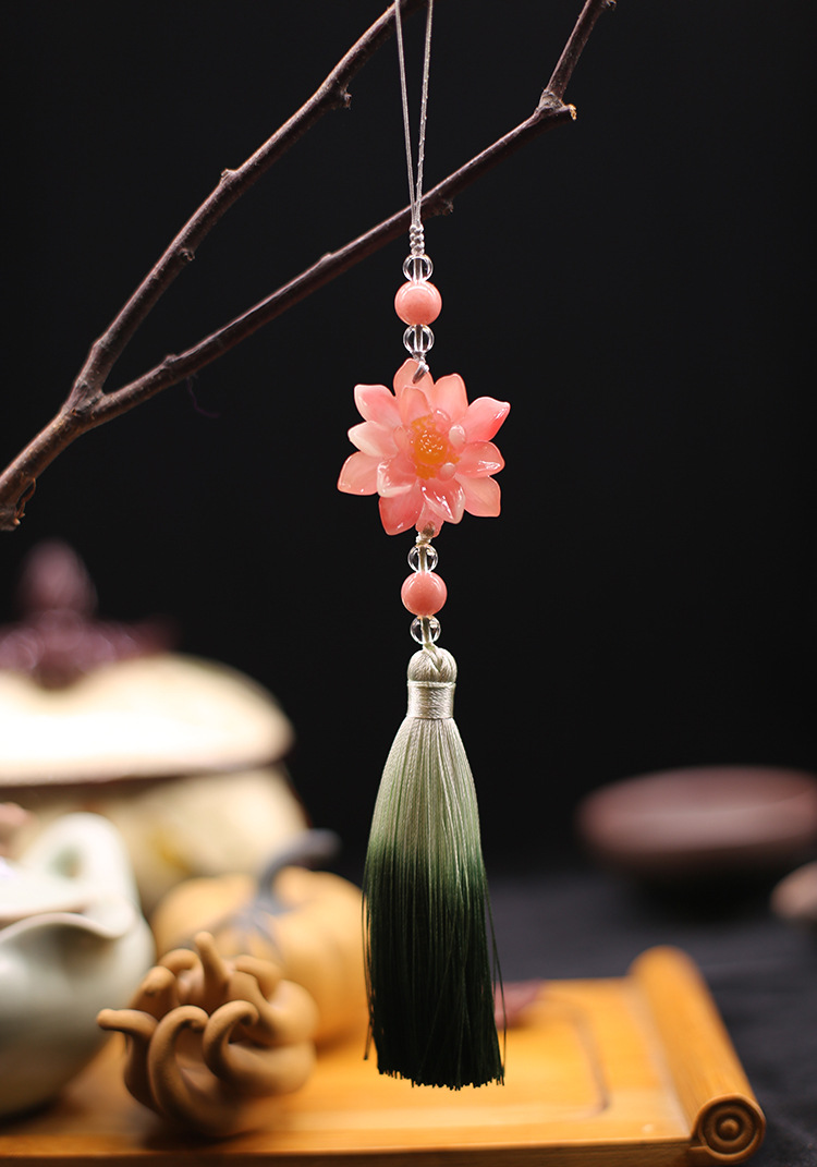 扇坠莲花扇子挂件 高档渐变流苏穗子 古风汉服配饰 搭配旗袍压襟