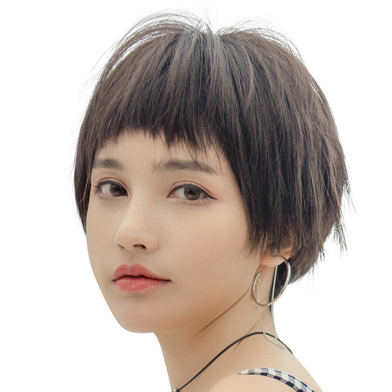 假发女短发cos亚马逊黑色网红抖音同款时尚帅气夏天短直发全头套