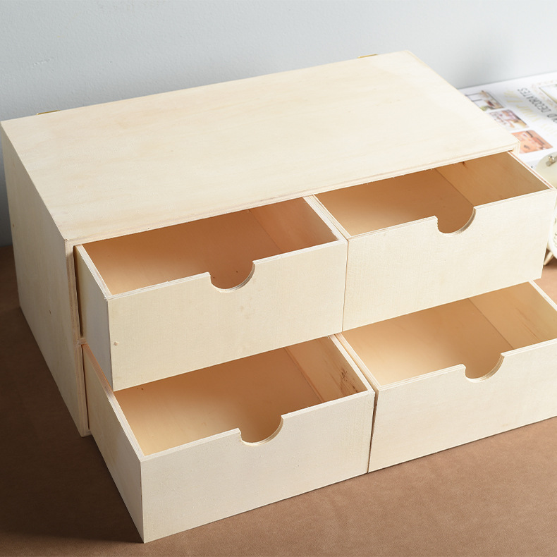 抽屉式储物盒木质抽拉收纳盒杂物收纳柜首饰饰品化妆品整理木盒