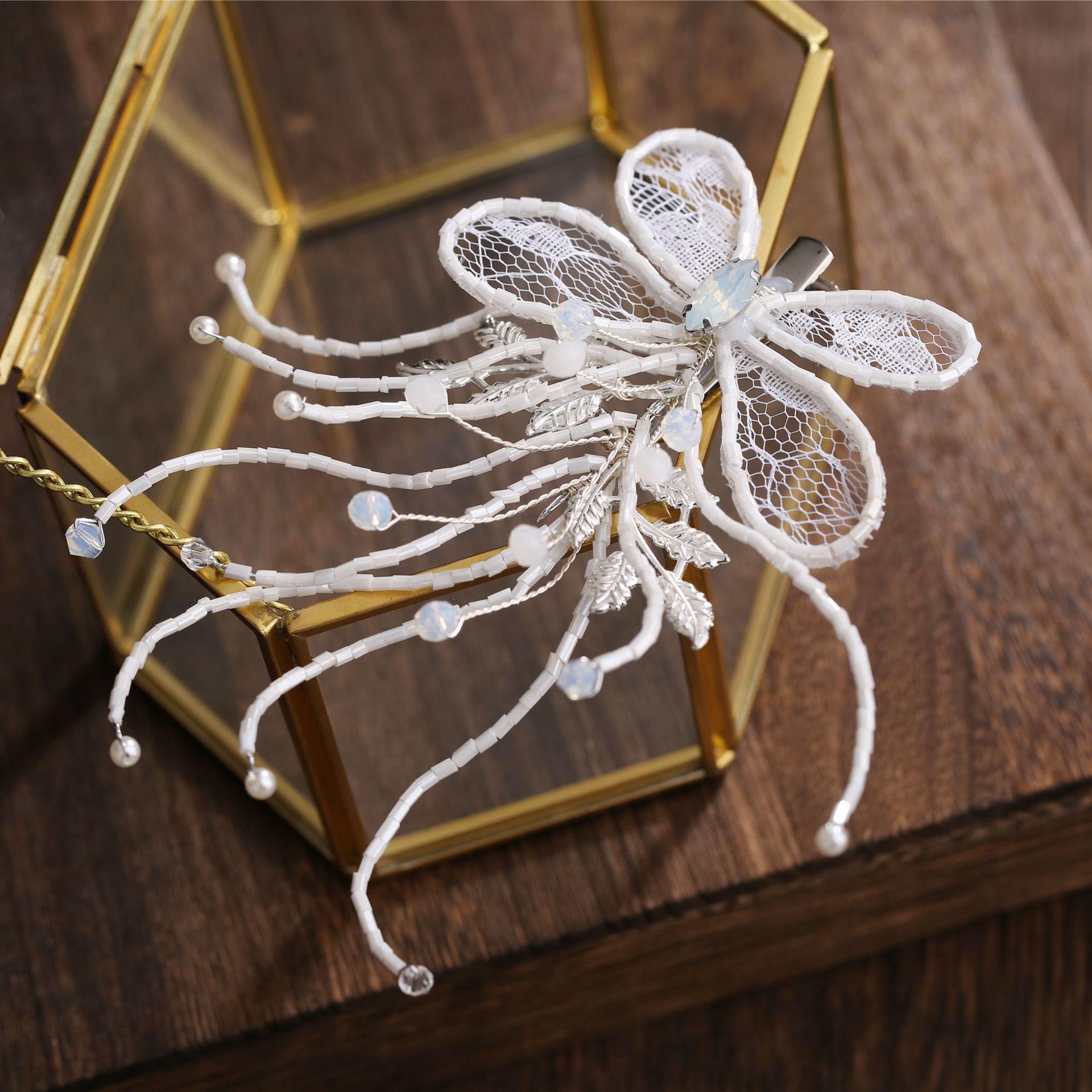 新娘婚礼白色头饰 蕾丝布艺精致水晶发夹边饰 厂家直销