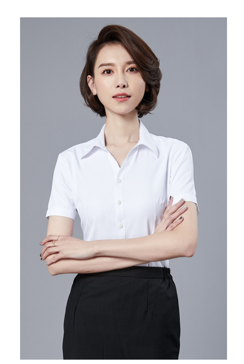 高棉商务女士白色衬衫短袖夏季修身韩版职业正装领衬衣ol通勤上衣