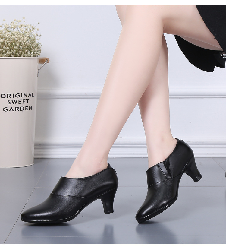 配发07女春秋制式牛皮皮鞋女军官常服黑色单鞋职业正装中跟白皮鞋