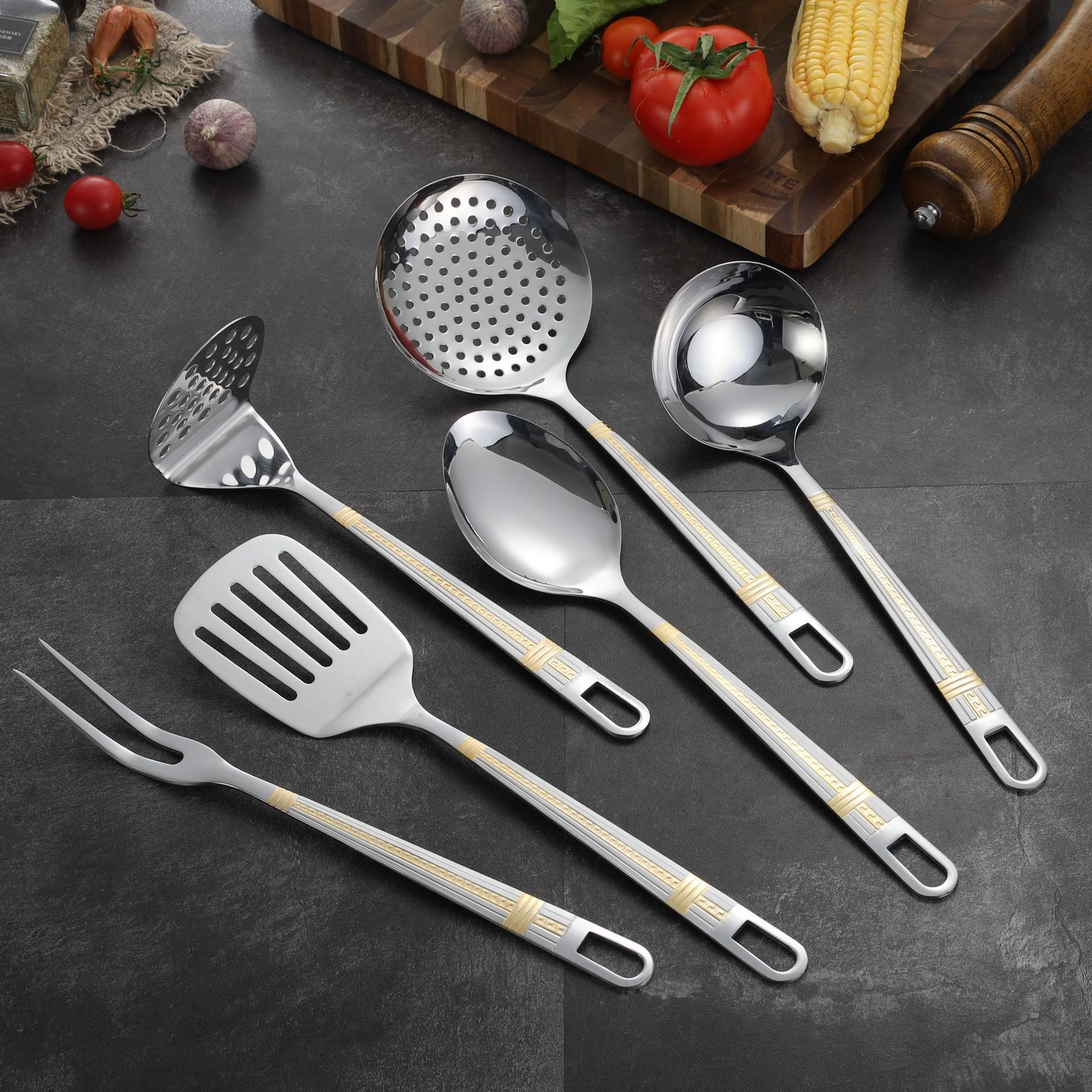 不锈钢镀金厨具铲子锅铲厨房用具汤勺漏勺烹饪勺铲套装可定制