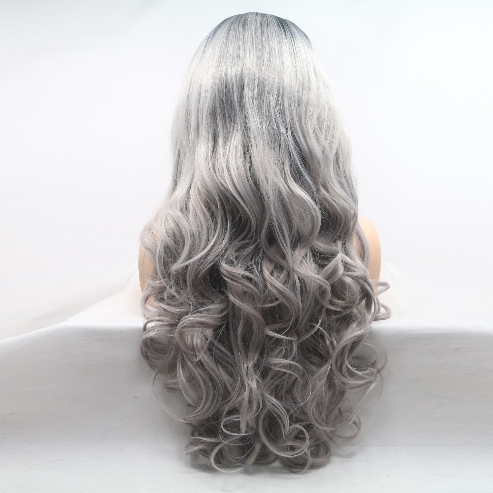 外贸欧美假发原宿cos假毛黑灰渐变色长卷发大波浪假发蓬松化纤发