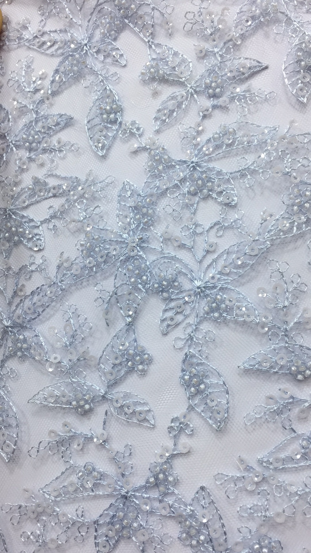 珠管刺绣面料 涤纶丝网纱底面料 婚纱礼服连衣裙面料 现货直销