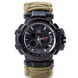 yuzex伞绳编织求生打火石指南针手表户外多功能 深度防水手链手表