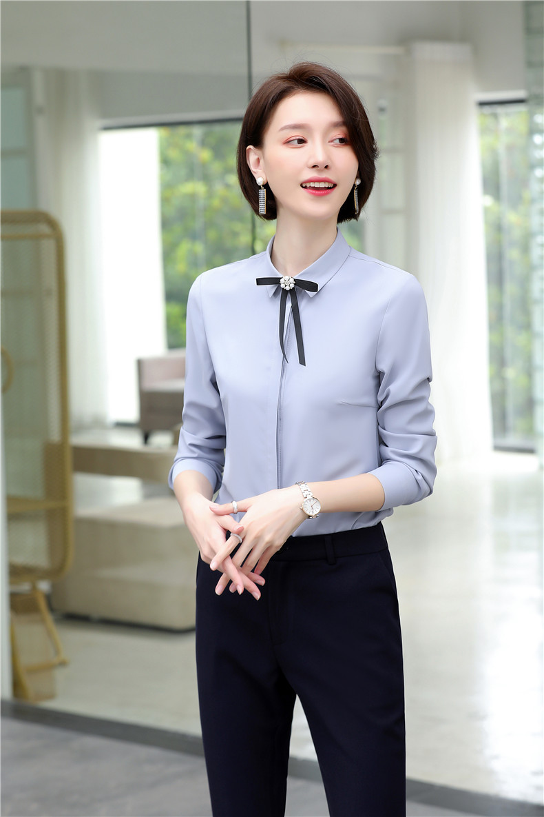 职业女装长袖衬衣2019新款修身百搭酒店会所前台商务正装裤套装女