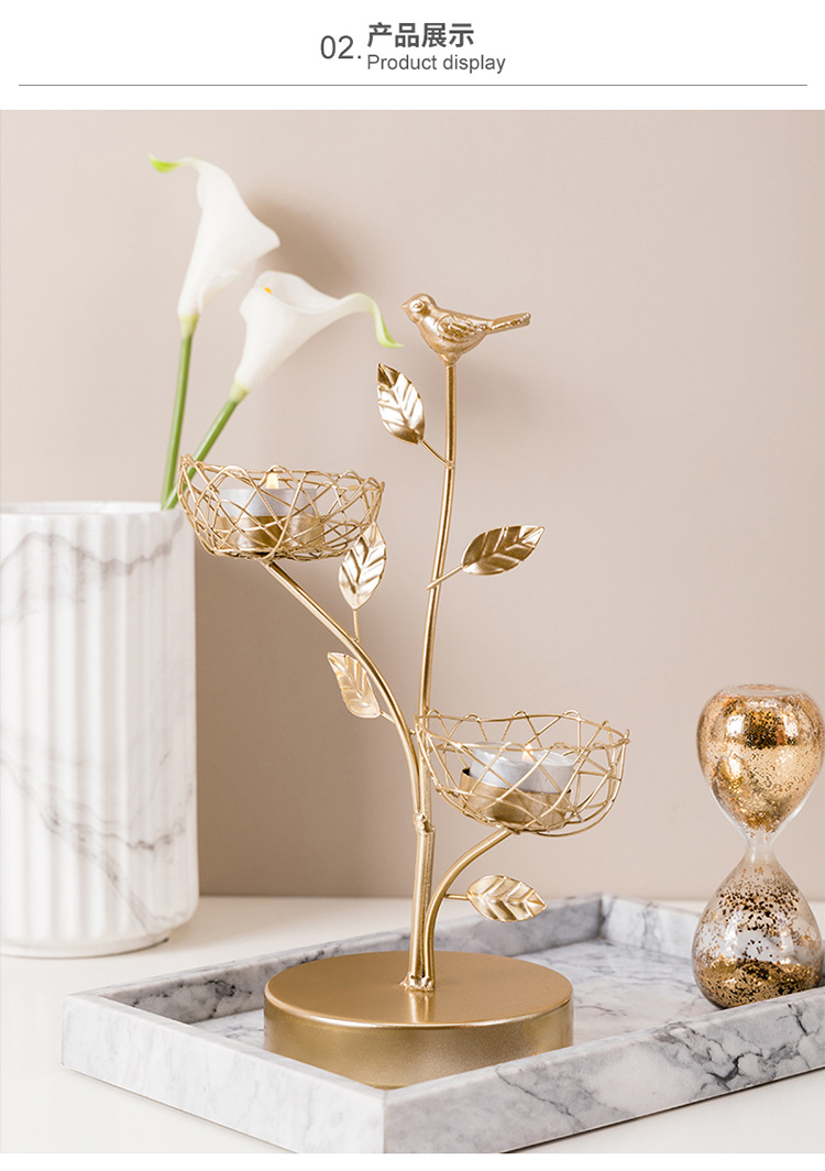 欧式风格餐厅餐桌装饰品轻奢铁艺蜡烛台摆件北欧家用烛光晚餐道具