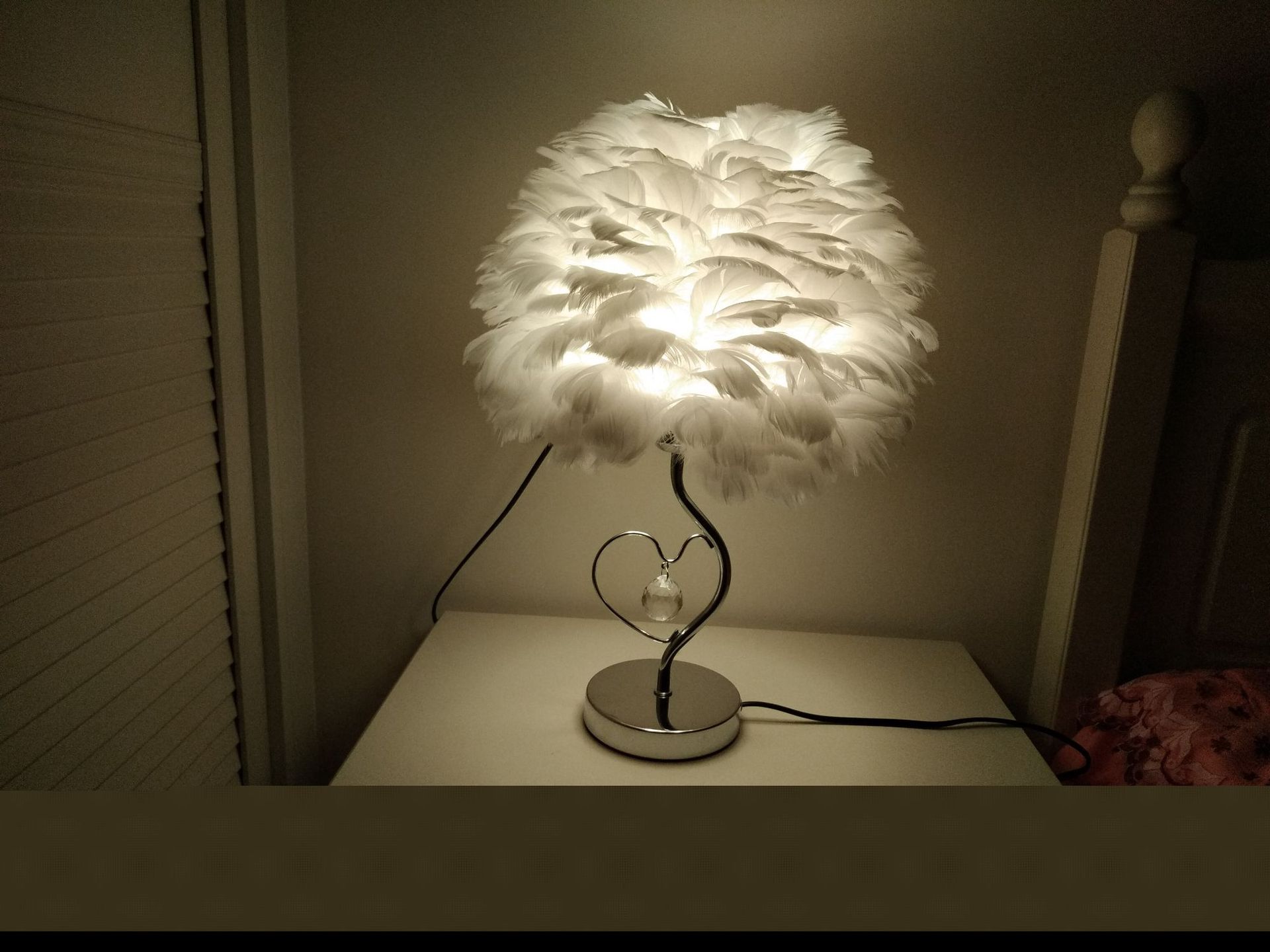 羽毛台灯卧室床头灯简约现代浪漫欧式公主婚房水晶心翼温馨床头灯