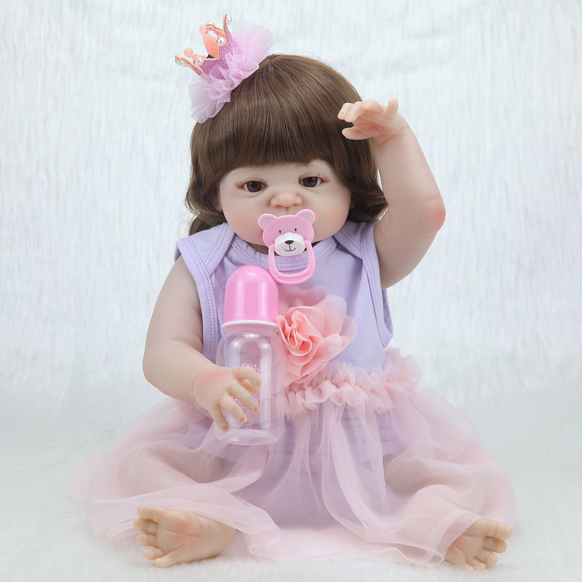 55cm小熊磁奶嘴全胶 可入水洗澡 仿真重生婴儿娃娃陪伴孩子好玩具