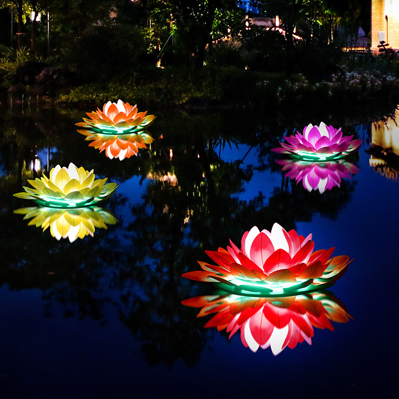 荷花灯led荷花景观灯eva仿真莲花灯水池塘湖面装饰接电太阳能灯