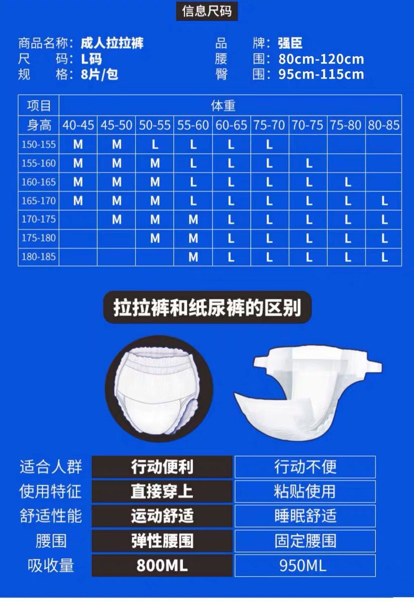 尿不湿品类: 拉拉裤 具体规格: m码8片/包, l码8片/包 适合体重: ①m