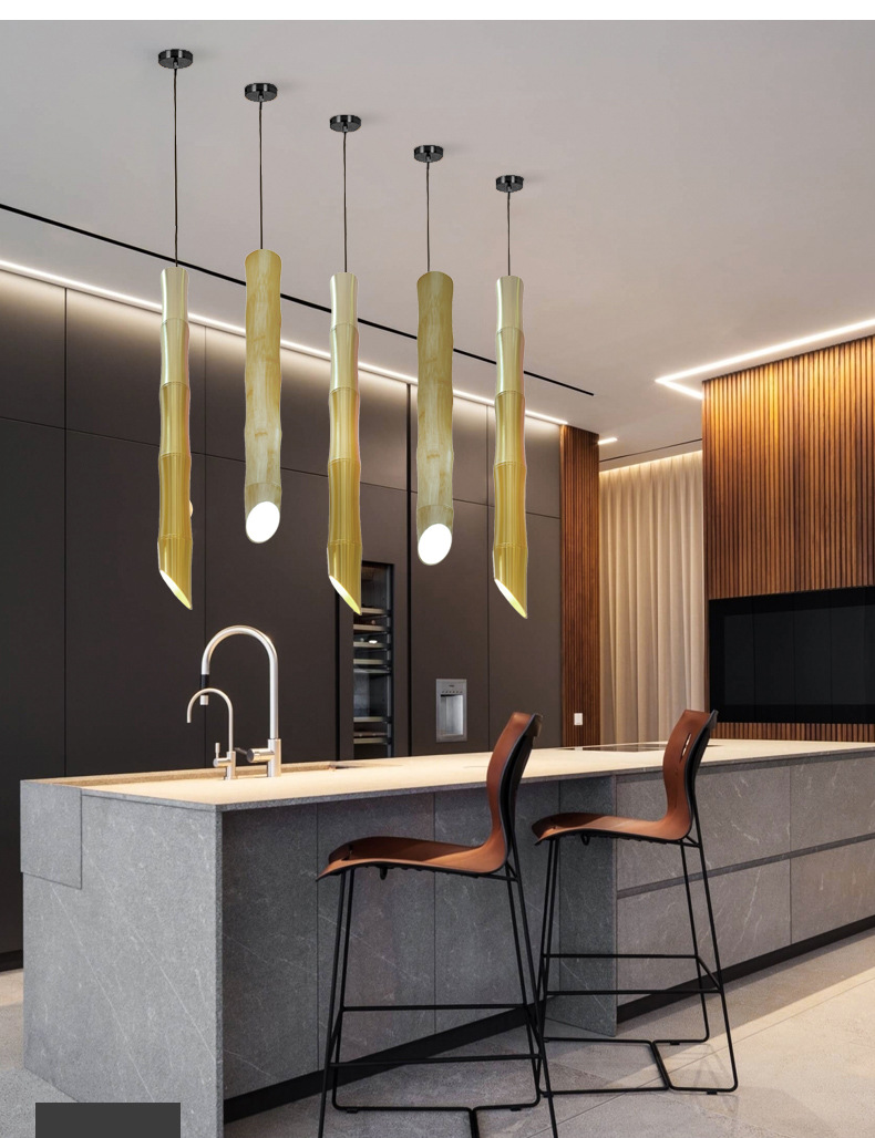 竹节吊线灯竹筒吊灯竹纹餐吊灯吧台灯非标订制铝材长