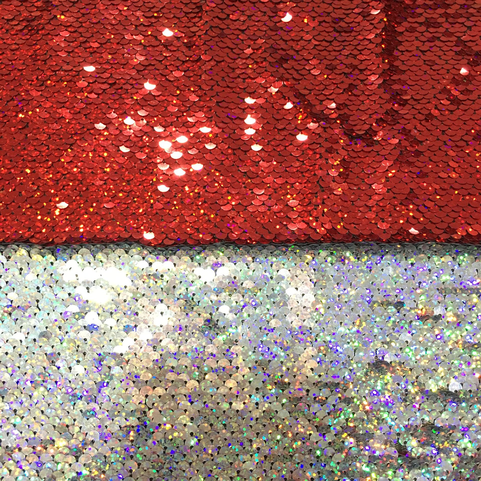 5mm镭射翻片亮片布料满幅双色亮片礼服婚纱珠片绣花面料 厂家批发