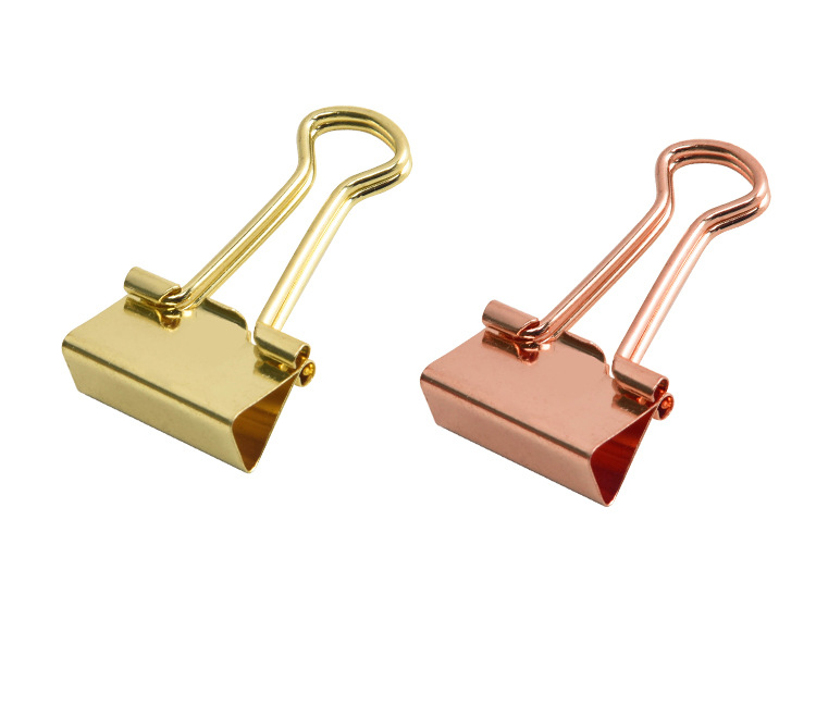 不锈钢电镀玫瑰金色长尾夹套装 创意金属19mm票据夹子办公装订夹