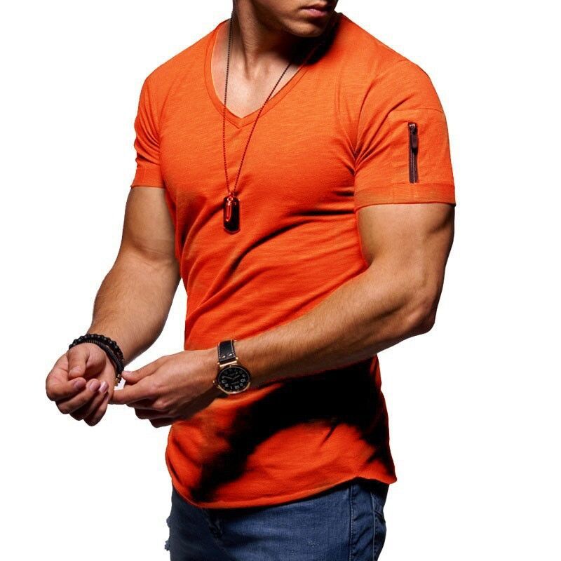 Men's T-shirt Cross-Border Clothing European and American Foreign Trade Men's V-neck Solid Color Large Size Casual Short Sleeve T-shirt