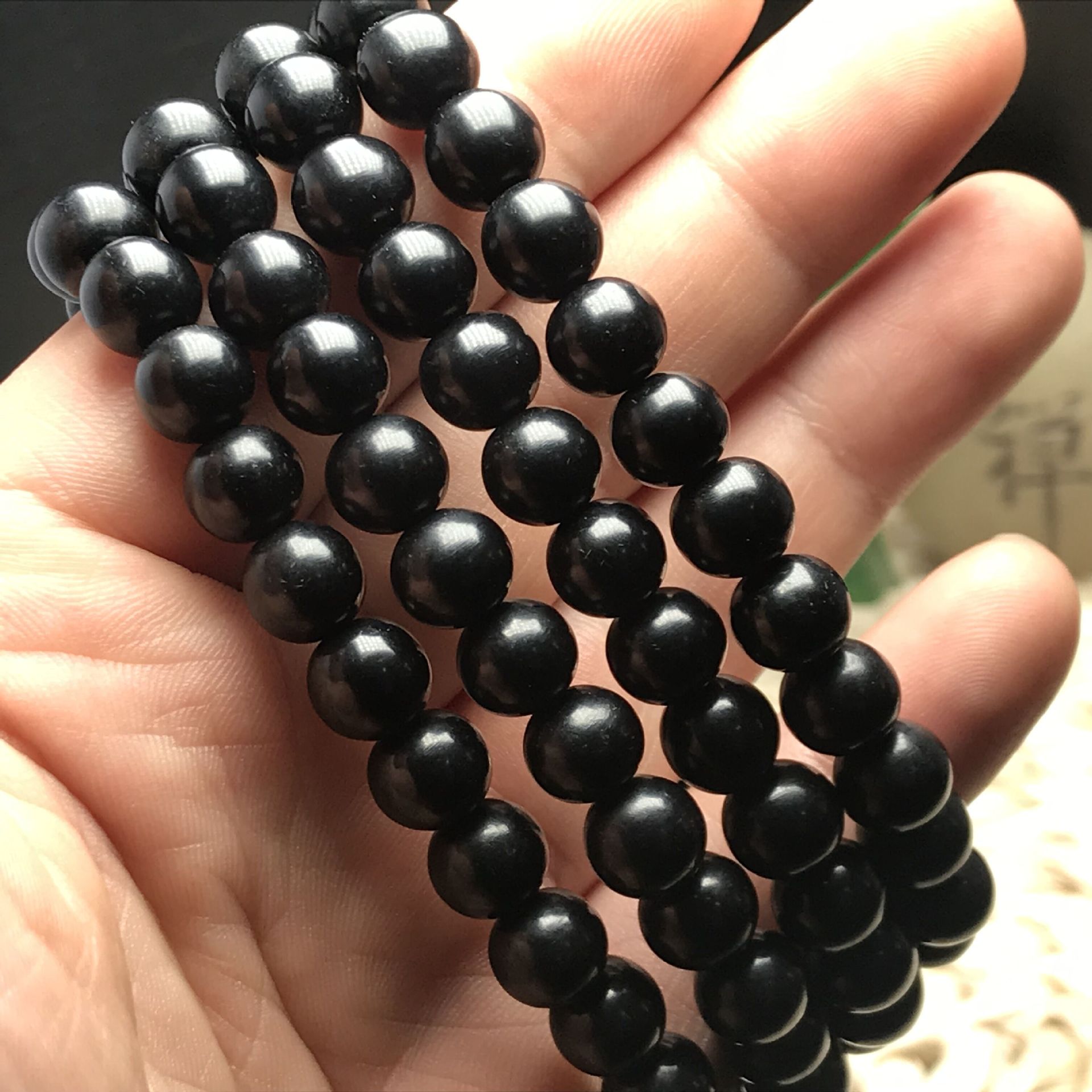 厂家批发可可西里黑牛角正桶珠108颗水牛角圆珠素珠批发