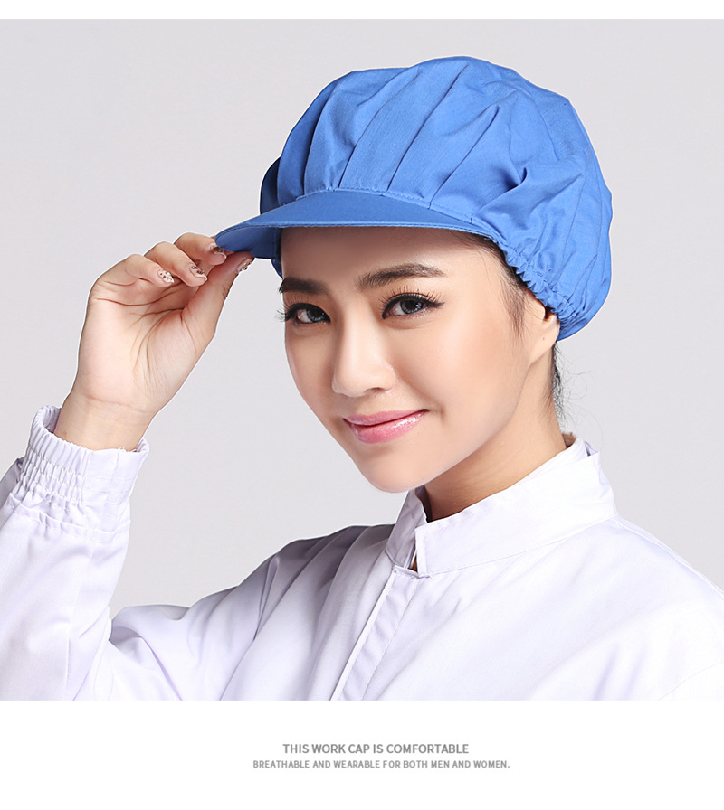 批发食品厂车间工作帽白色蓝色八角帽鸭舌帽舒适透气可水洗包头帽