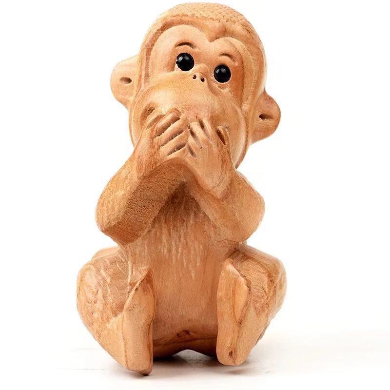 桃木四勿猴不看不听不说不动小猴子四不猴实木质小摆件挂件木雕