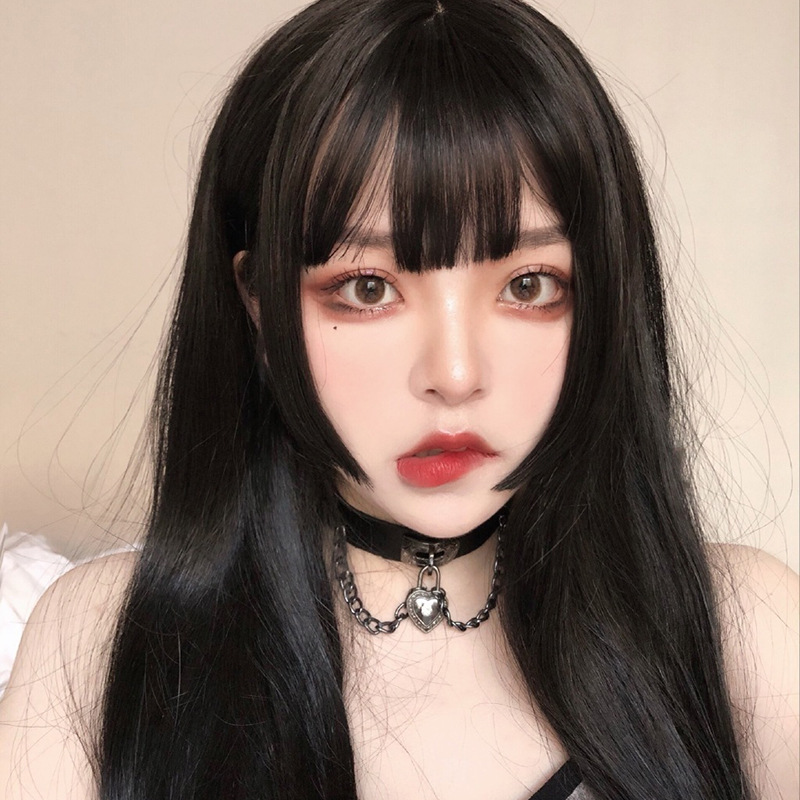 亚马逊外贸假发女空气刘海公主切自然网红修脸姬发式化纤头套现货