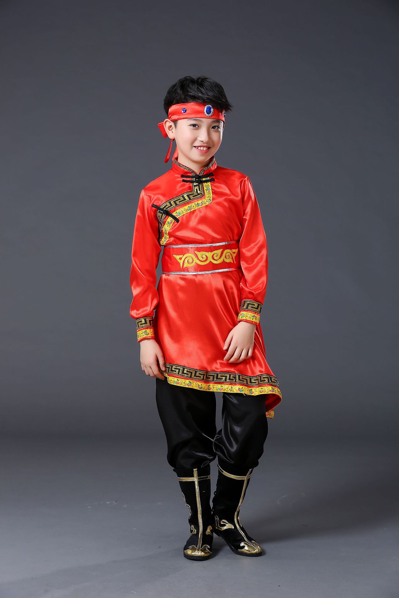 儿童蒙古舞蹈演出服男童少数民族服装少儿蒙古族服饰男孩蒙古袍