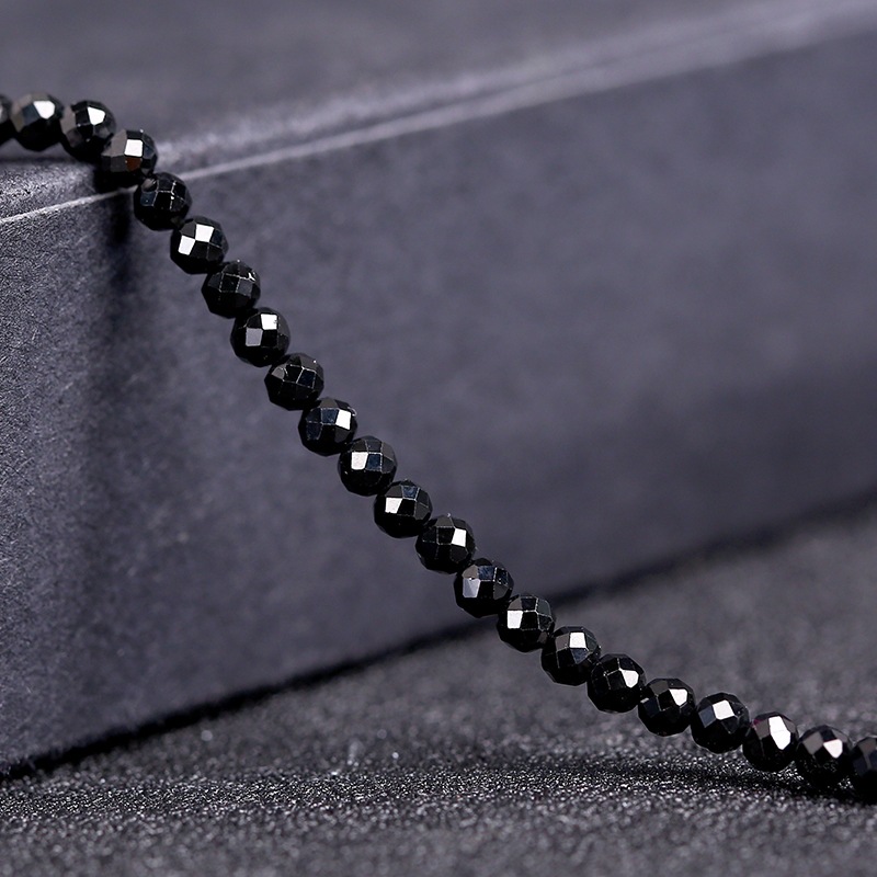 黑尖晶石散珠切面刻面盘珠半成品手链项链锁骨链串珠diy配件材料