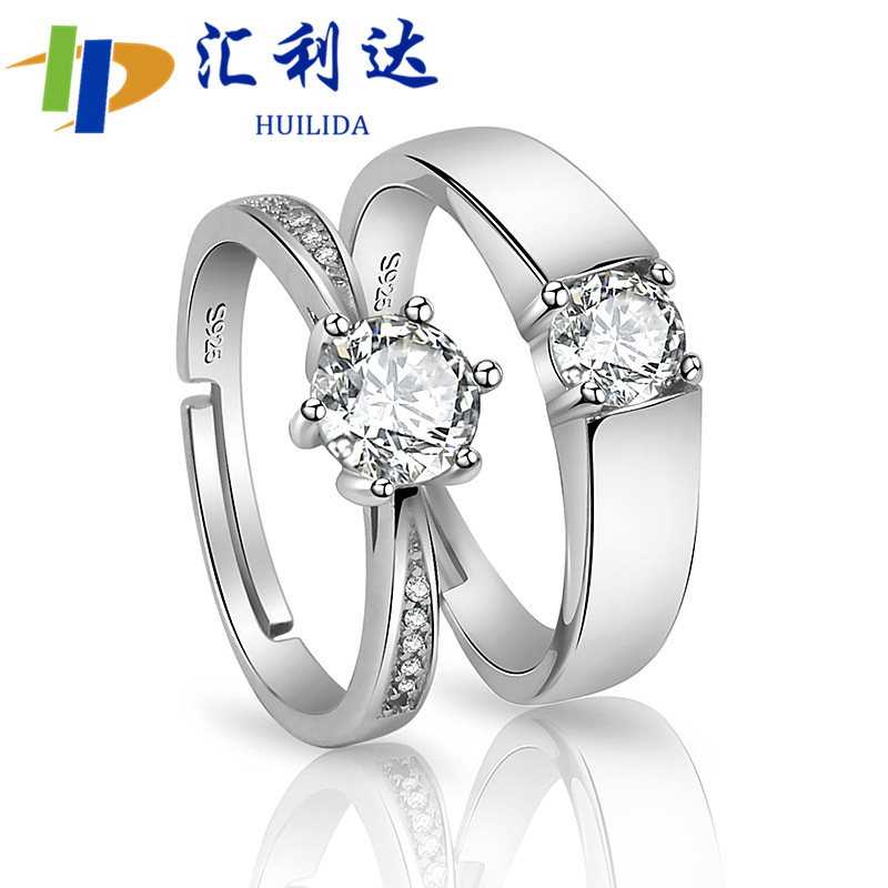 Cross-Border Kuaishou Sterling Silver Ornament Open Couple Ring Female Six-Claw Wedding Ring Couple Rings Internet Celebrity Live Stall Supply