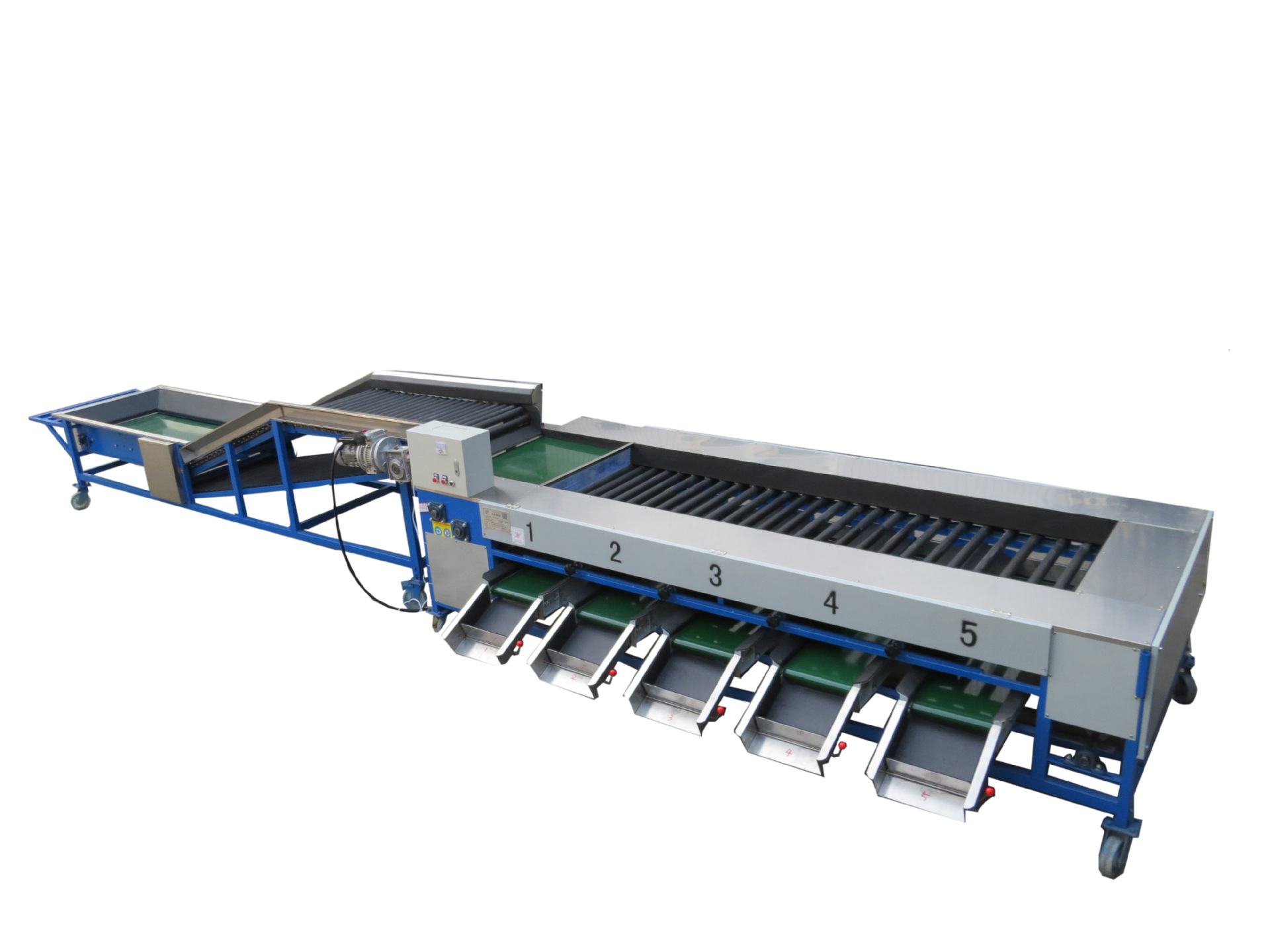 机械,是由上果输送平台和滚杠分选机组成,提升机是通过提升机自动提升