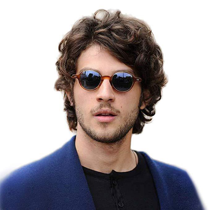 欧美棕色自然卷男士假发 化纤机制 时尚男士短发假发