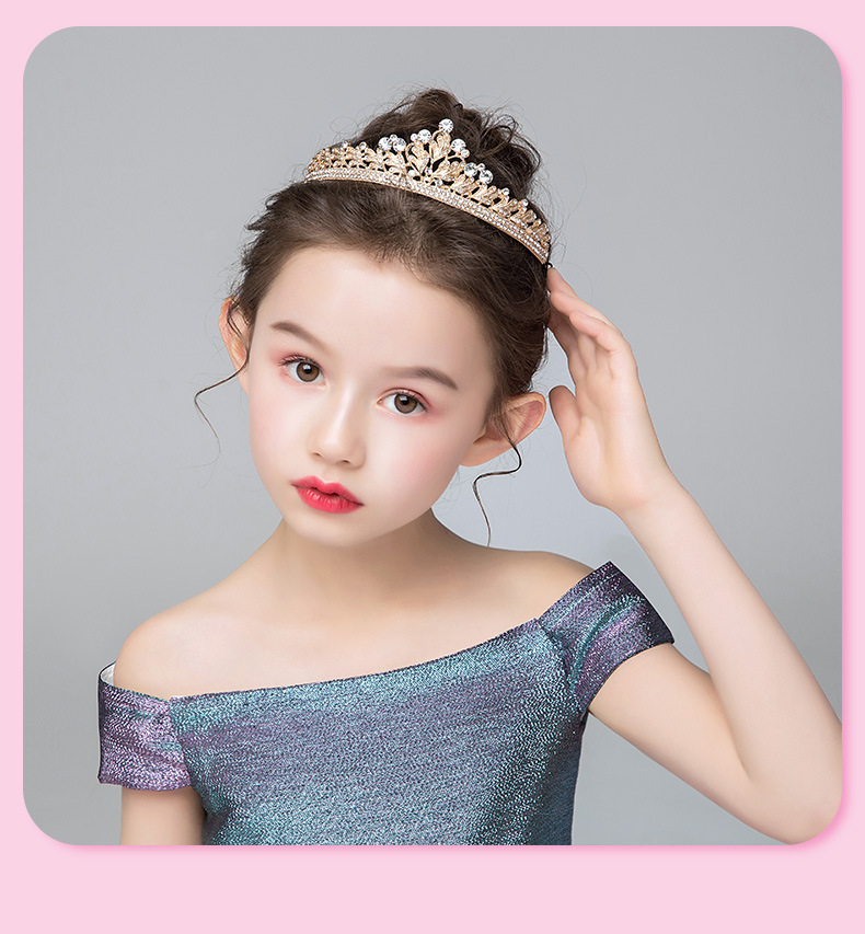 儿童发饰公主皇冠女孩王冠女童金色发箍小孩生日演出走秀头饰新款
