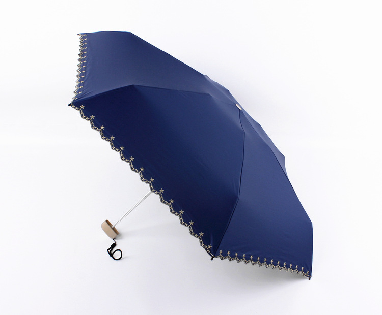 Mini Pocket Umbrella Five-Pointed Star Embroidered Edge Plain Edge Five-Fold Umbrella Black Glue Full Shading Sun Umbrella Sun Protection Sun Umbrella