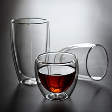 蛋形双层玻璃杯 高硼硅玻璃透明隔热咖啡杯 家用果汁啤酒杯