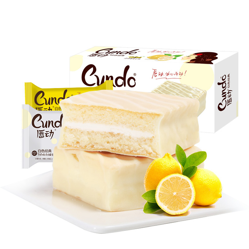 唇动白色经典柠檬牛奶味180g夹层涂饰红丝绒早餐蛋糕零食糕点面包