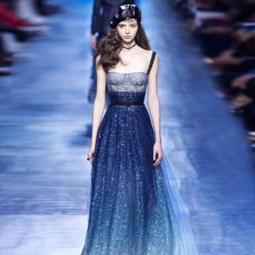 芭莎慈善夜baby杨颖星空裙性感礼服女同款亮片渐变网纱吊带连衣裙