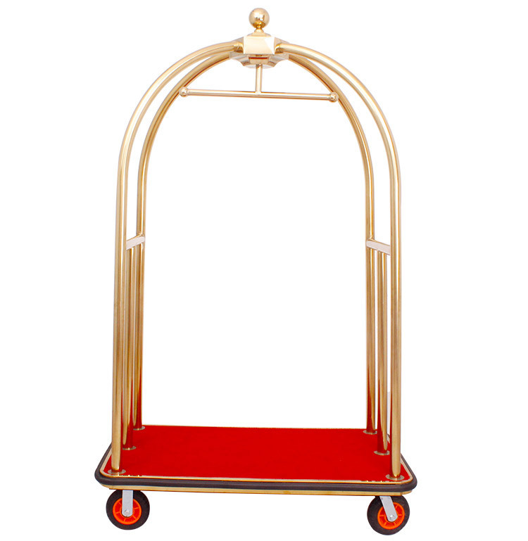 酒店大堂行李车小金顶服务推车豪华不锈钢钛金行李车手推行李车_丰盛