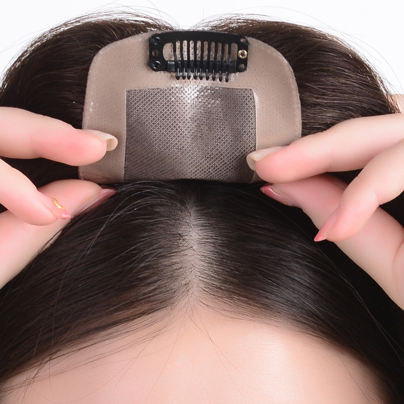 妙洋厂家直销全手织真人补发块 女士补发头顶中分遮白发发片 7*10